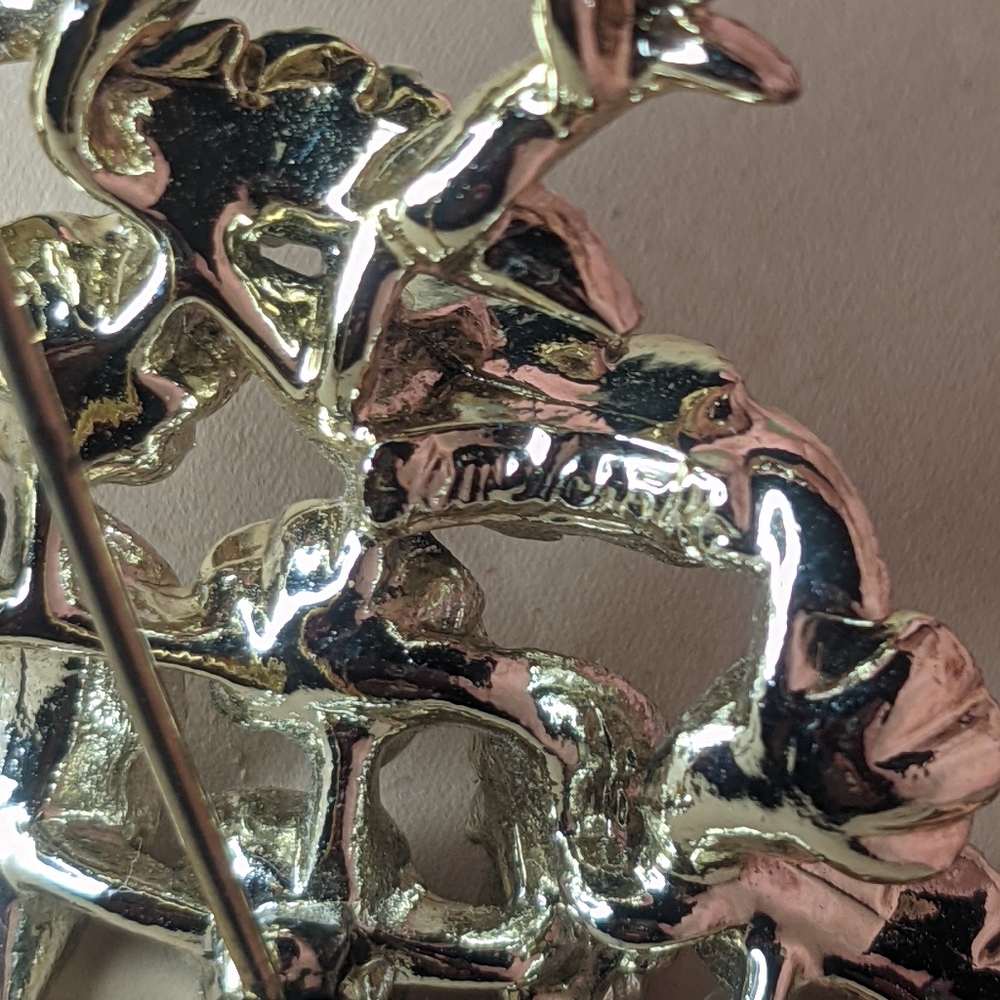 Vintage 60s laurel brooch rhinestones crystals gold tone leaves mcm - Picture 7 of 8